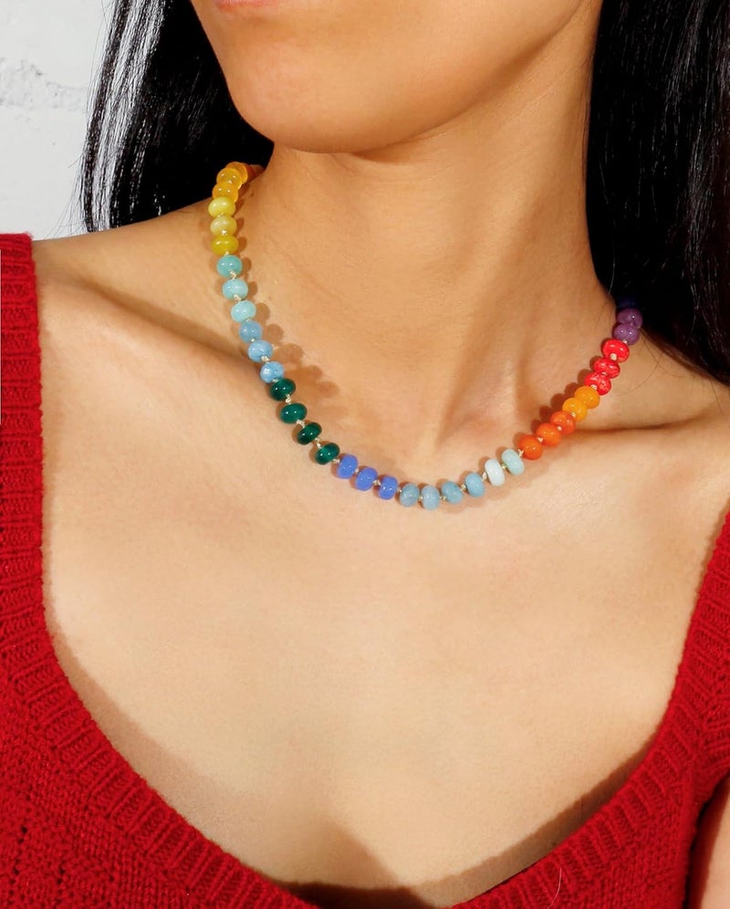 Badu Gemstone Beaded Necklace for Women Colorful Natural Stone Freshwater Pearl Surfer Beach Rainbow Necklace Jewelry Gift - Image 4